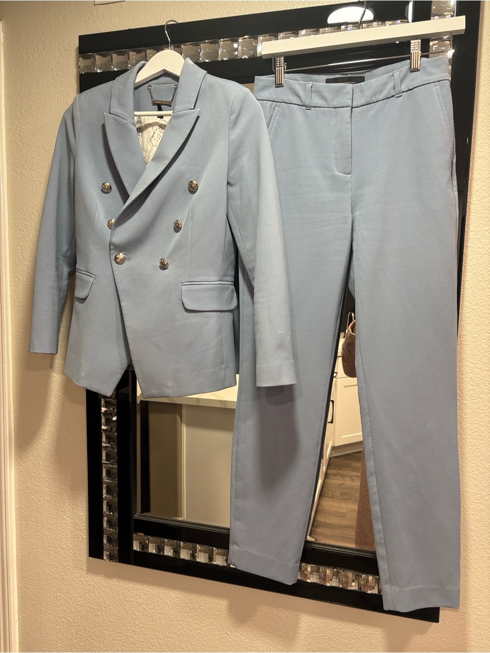 Light Blue Double-Breasted women’s suit Jacket & Trousers